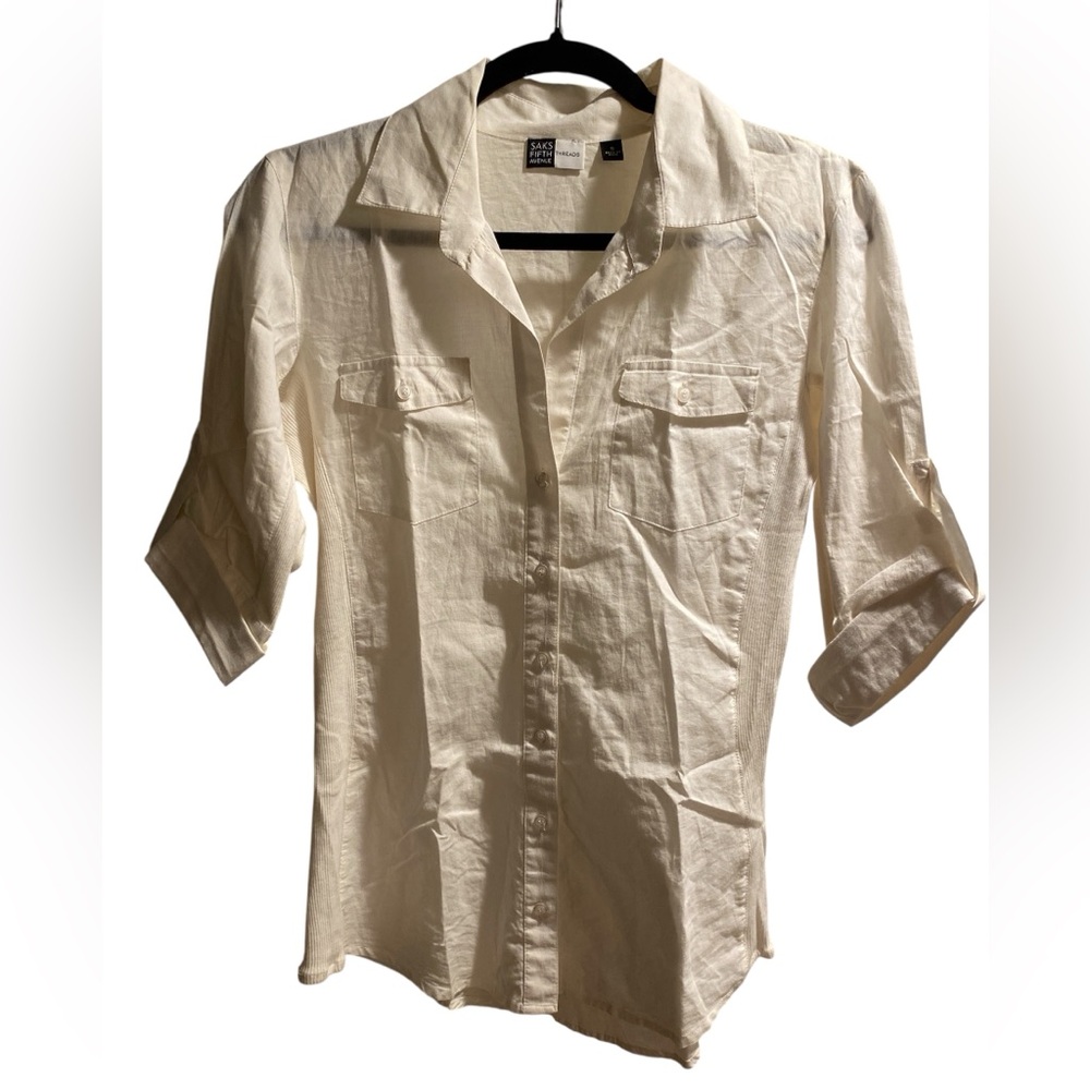 Saks Fifth Avenue Threads White Button Down Shirt with roll-tab sleeves